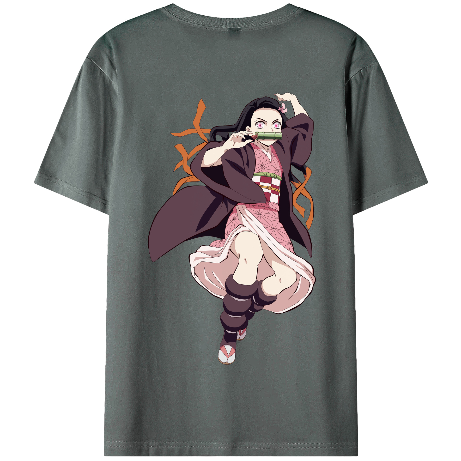 （画像用） 鬼滅の刃（きめつのやいば）竈門 禰󠄀豆子／かまど ねずこ Kamado Nezuko 綿100％半袖Tシャツ（背面プリント）